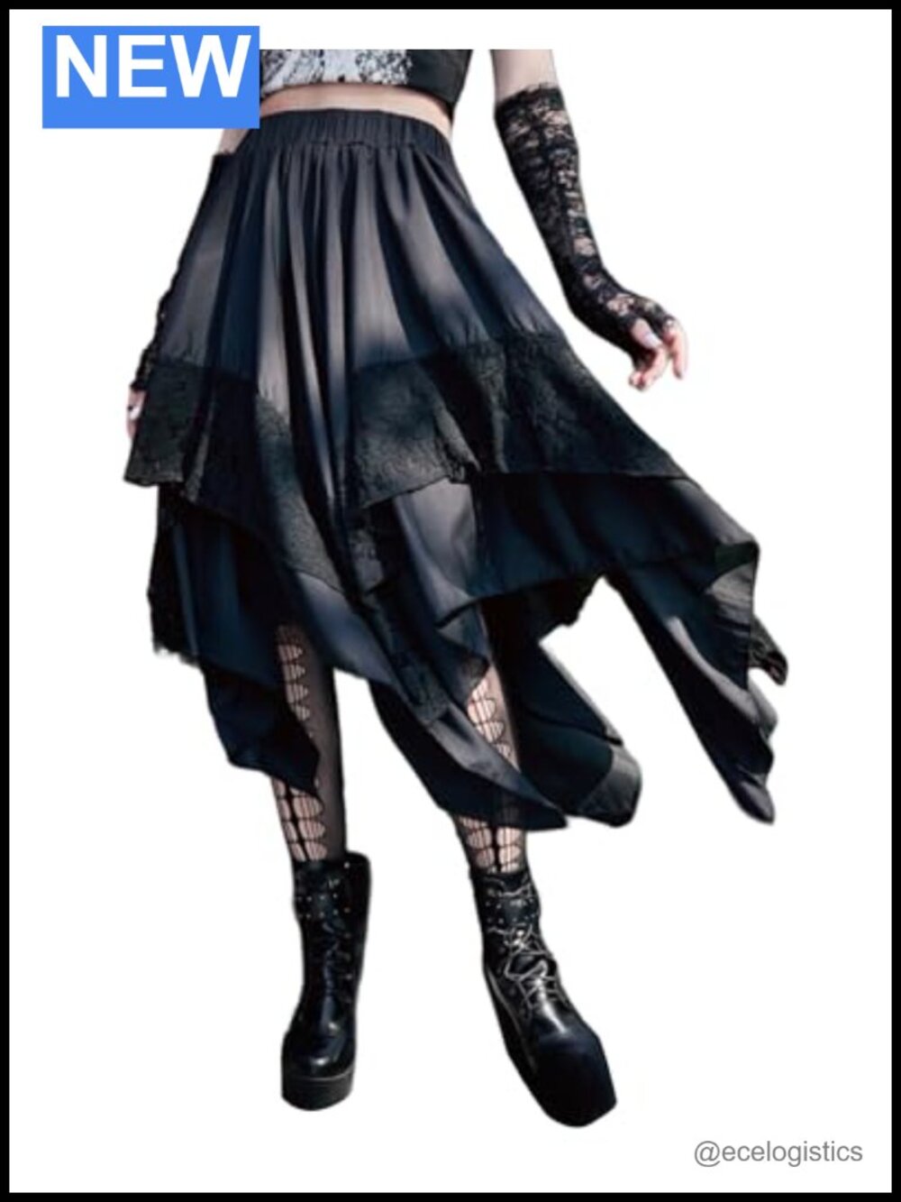 High-Low Layered Mesh Tulle Midi Skirt Gothic Steampunk Renaissance